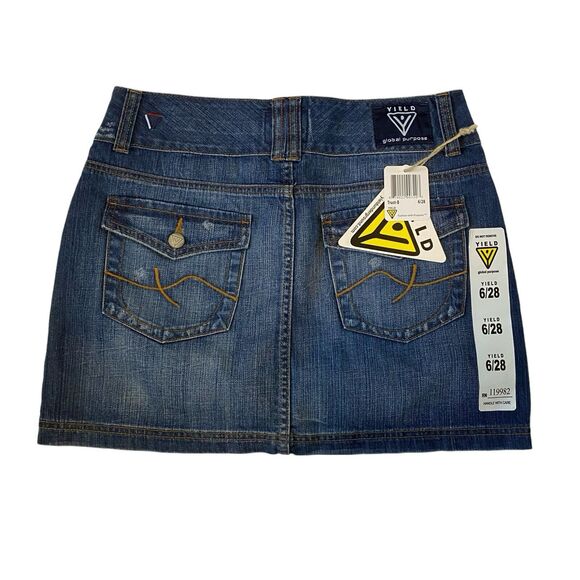Y2K Yield Global Denim Jean Mini Skirt Preppy Size 6/28 100% Cotton 5 Pocket - Picture 2 of 5